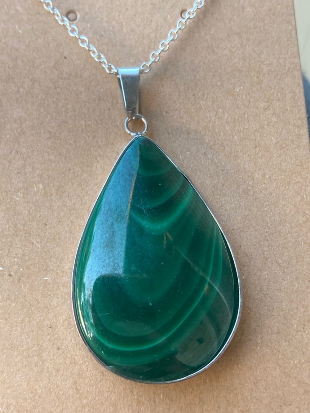 Green Teardrop Stone Pendant Necklace - Unbranded